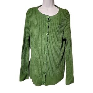 Laura Scott Women Kelly Green Sz‎ XLP Collarless Cable-Knit Cardigan Sweater